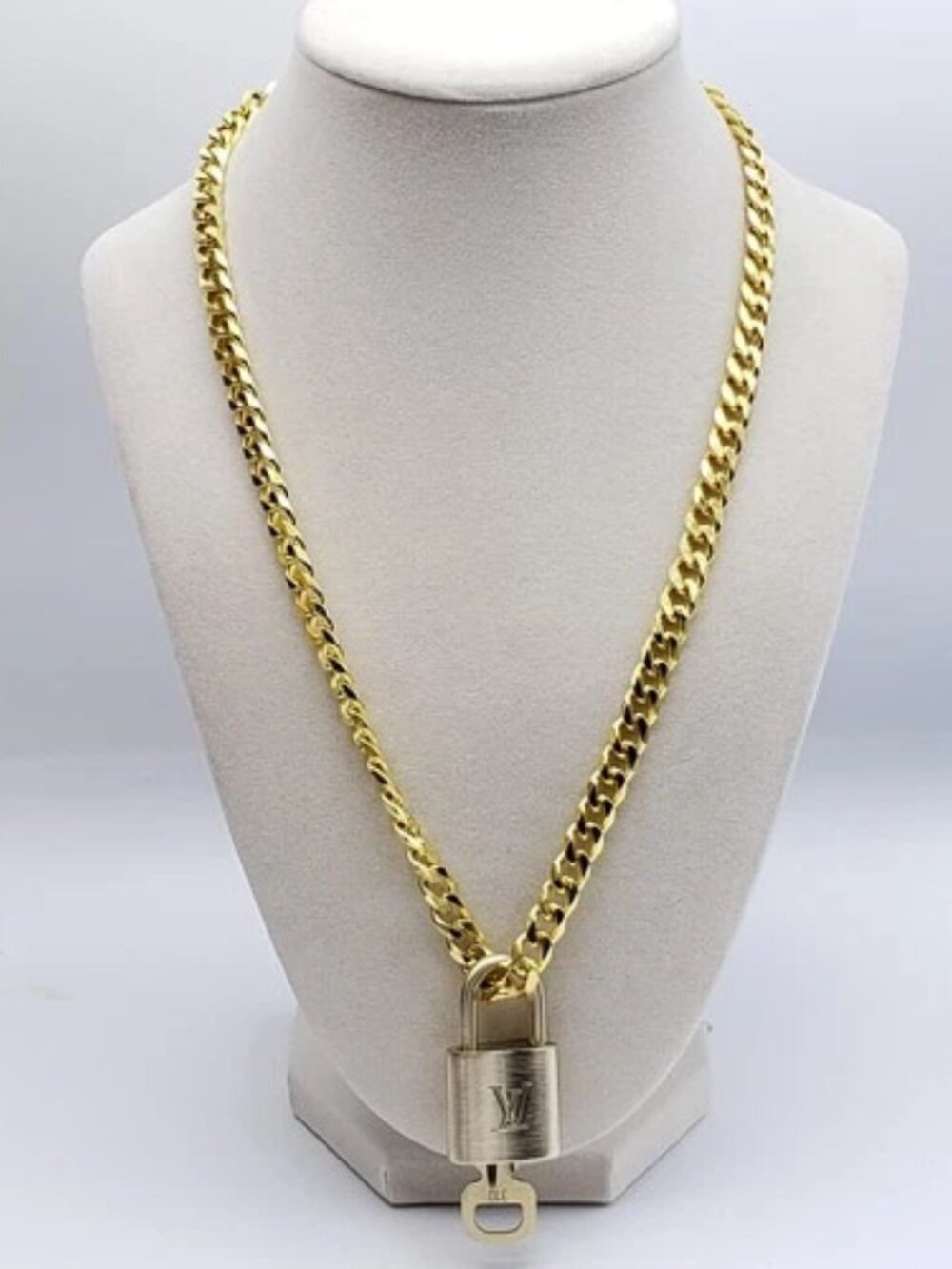Stainless Steel Gold-Plated Necklace with Authentic Louis Vuitton Padlock
